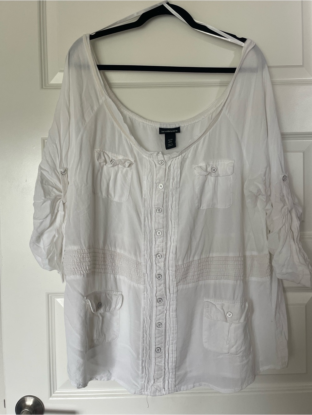 Lane Bryant White Button-Front Scoop Neck Blouse